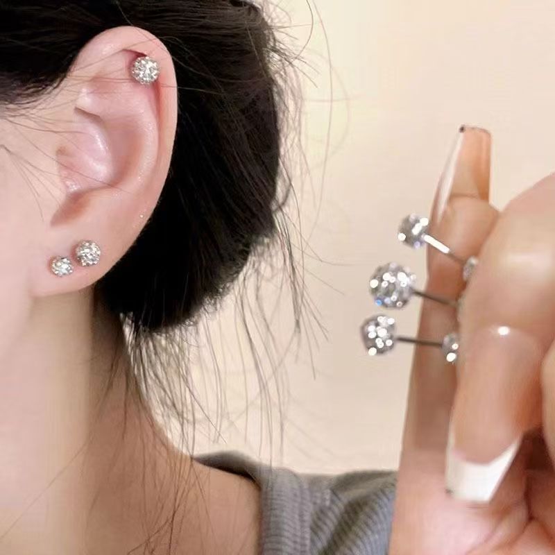 Titanium Steel Double End Earrings Geometric Ball Design
