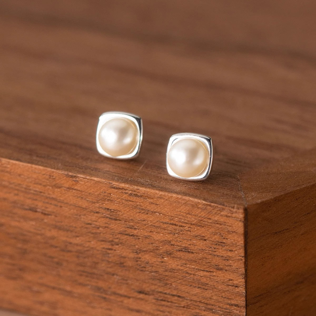 Geometric Pearl Silver Earrings