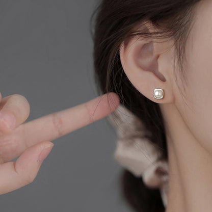 Geometric Pearl Silver Earrings